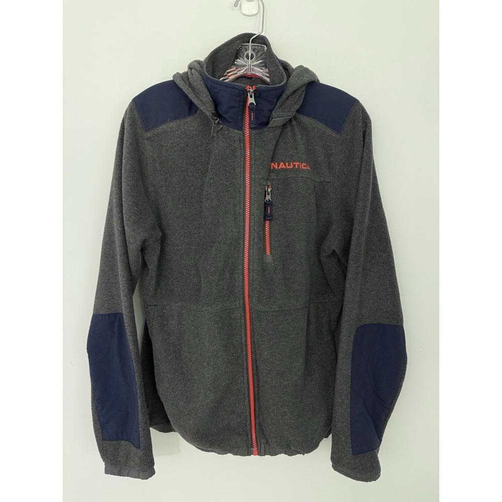 NAUTICA Womens Gray Fleece Full Zip JACKET XL 18 20 Hooded Activewear Workwear